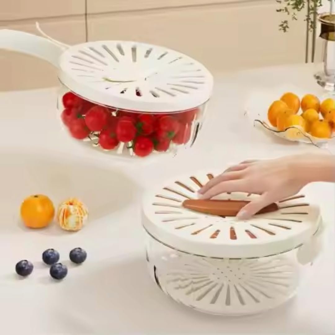 Fruit and Vegetable Washing Bowl with Lid, 2-in-1 Multifunctional Draining-Strainer Basket-Collapsible Handle-Washing-Draining-Colander-Fridge Storage-Kitchen Essential, 1 Pack.