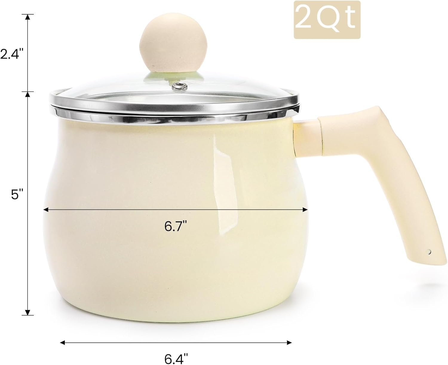Non-Stick Sauce Pan, 2 Quart Milk Pot with Lid Long Handle, Multipurpose Cooking Pot for Butter Soup Warming, Boiling, Heating, Compatible with Gas, Electric, Induction Stovetop - Image 2